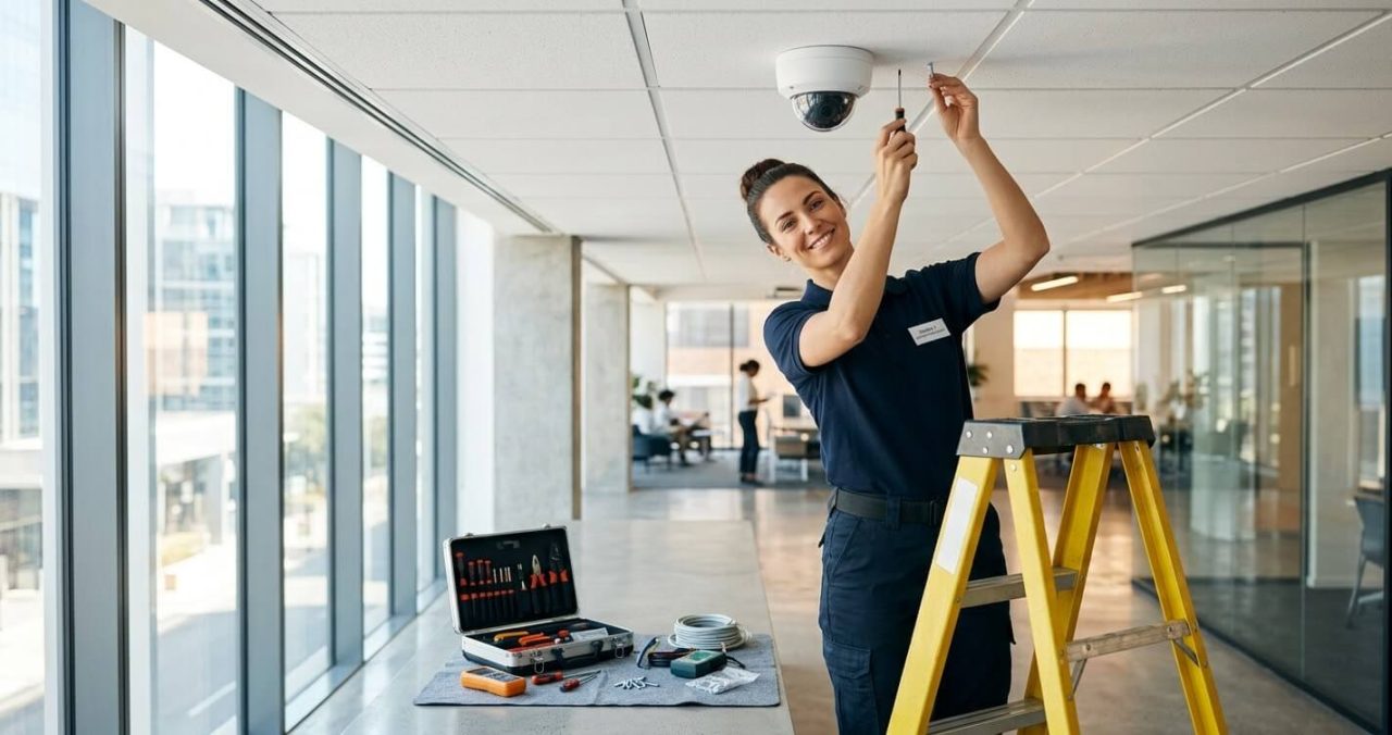 Professional installation of a SIRA-compliant CCTV camera system in Dubai